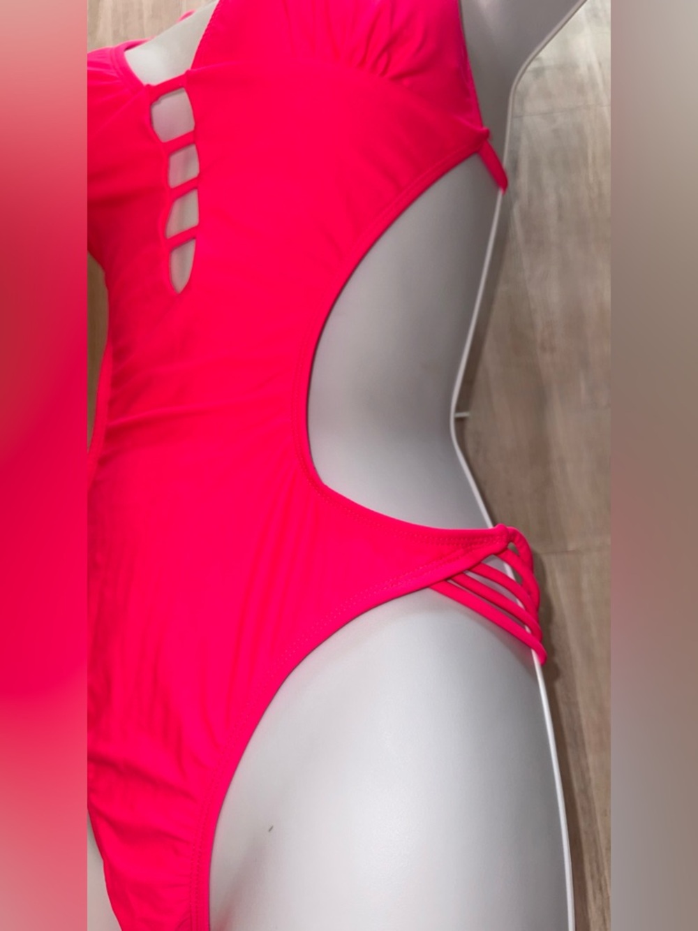 Neon Pink Y2K One-Piece Swimsuit with Side Cut-Outs - size Large - Picture 11 of 12